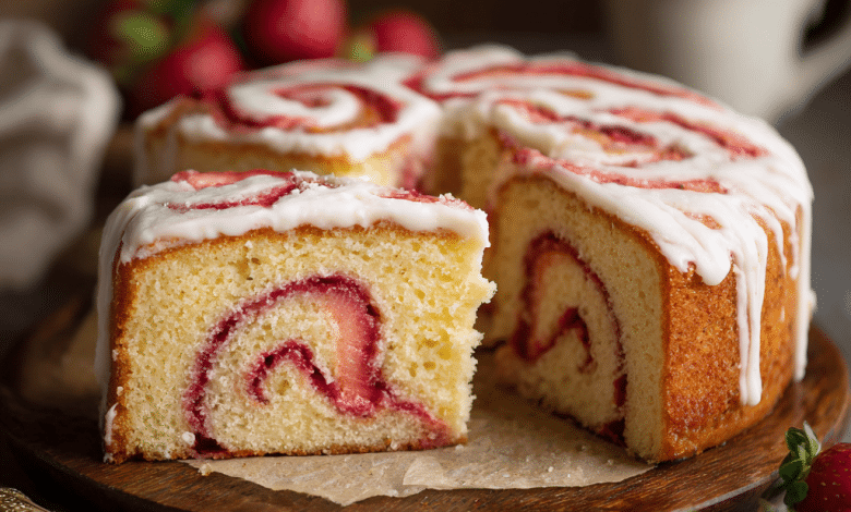 Strawberry Swirl Vanilla Cake