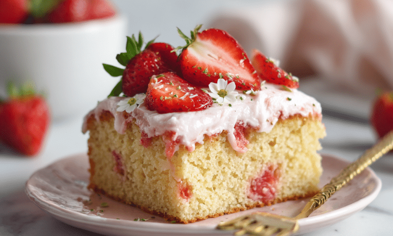 Strawberry Vanilla Sheet Cake – The Softest Slice of Summer Joy