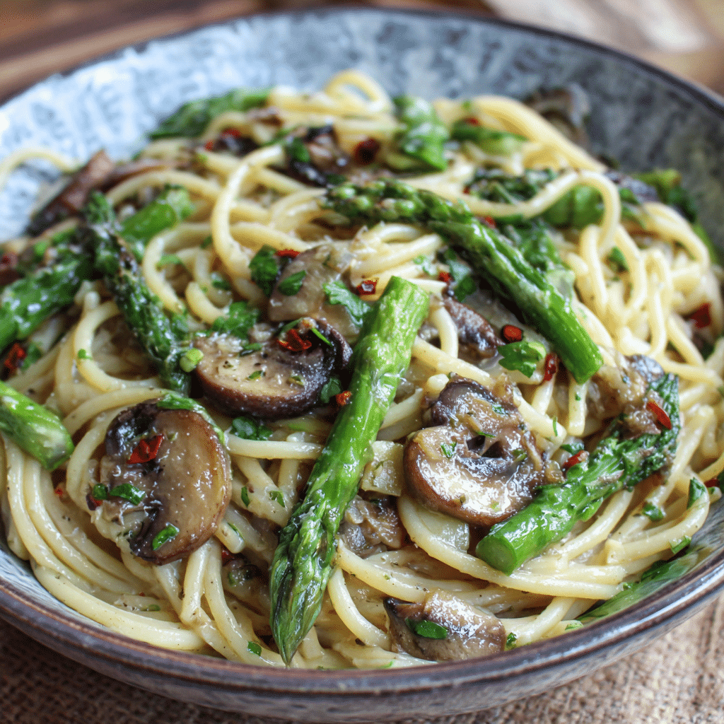 Garlic Asparagus Mushroom Pasta – A Comforting Bowl of Springtime Love
