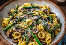 Simple Asparagus Mushroom Pasta