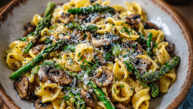 Simple Asparagus Mushroom Pasta