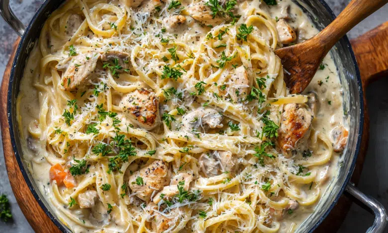 One Pot Chicken Alfredo Past