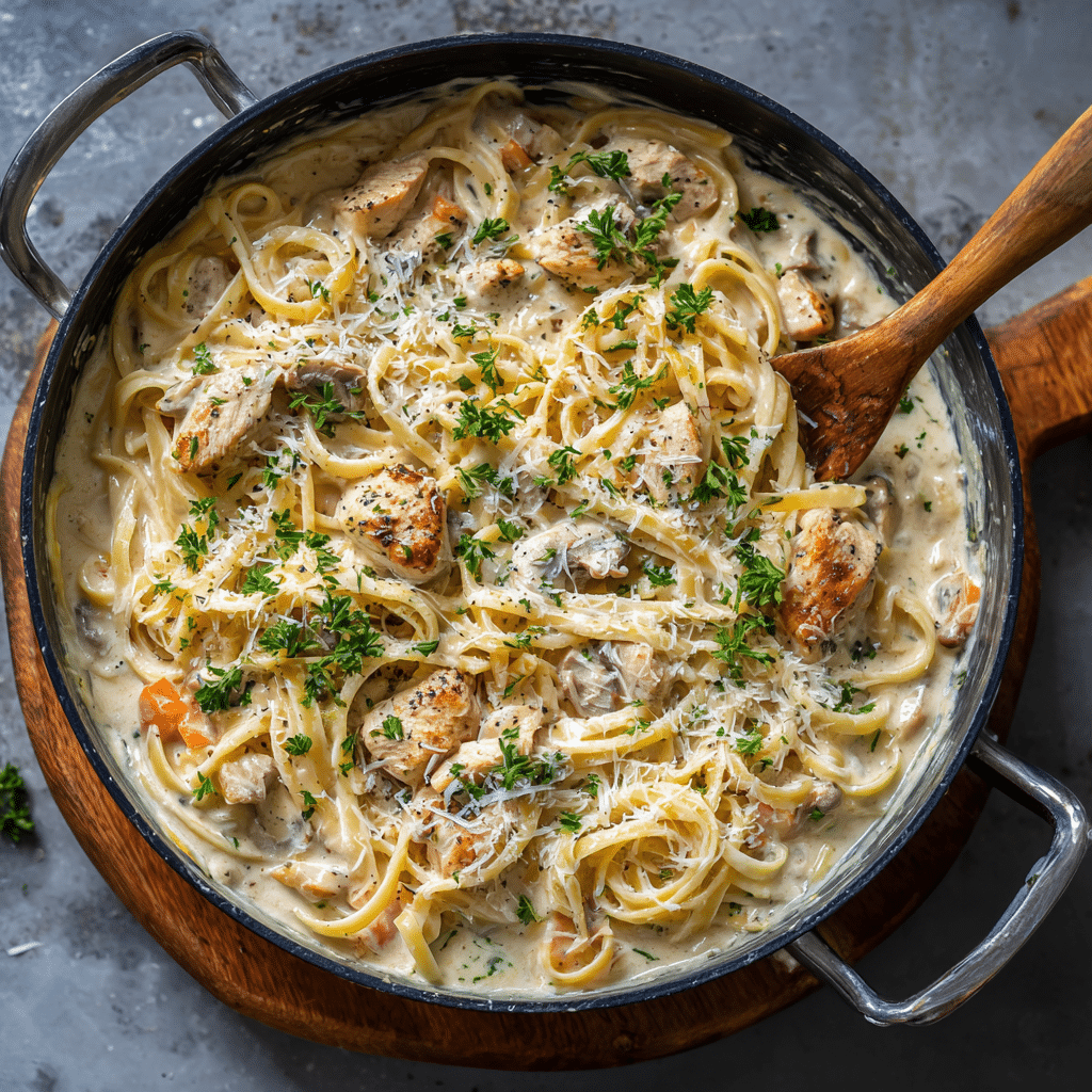 One Pot Chicken Alfredo Pasta – Creamy Comfort from My Messy Cretan Kitchen