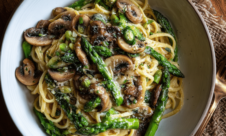 Simple Asparagus Mushroom Pasta