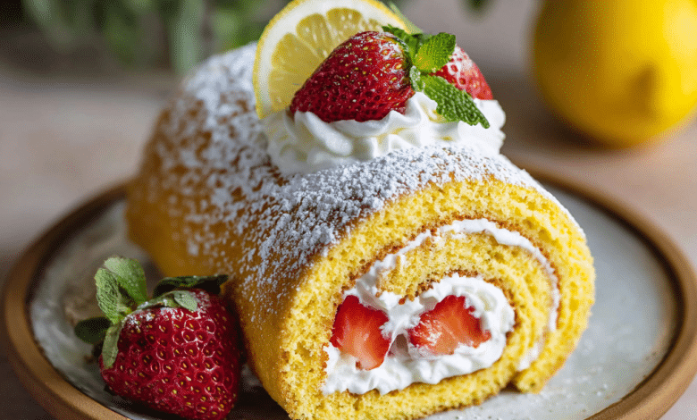 Strawberry Lemon Sponge Roll Cake