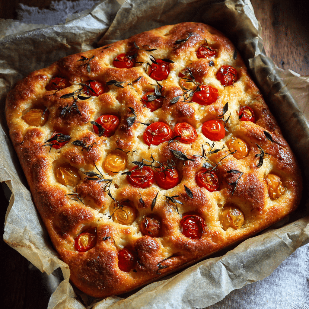 Focaccia with Cherry Tomatoes – Soft, Golden & Full of Mediterranean Sunshine