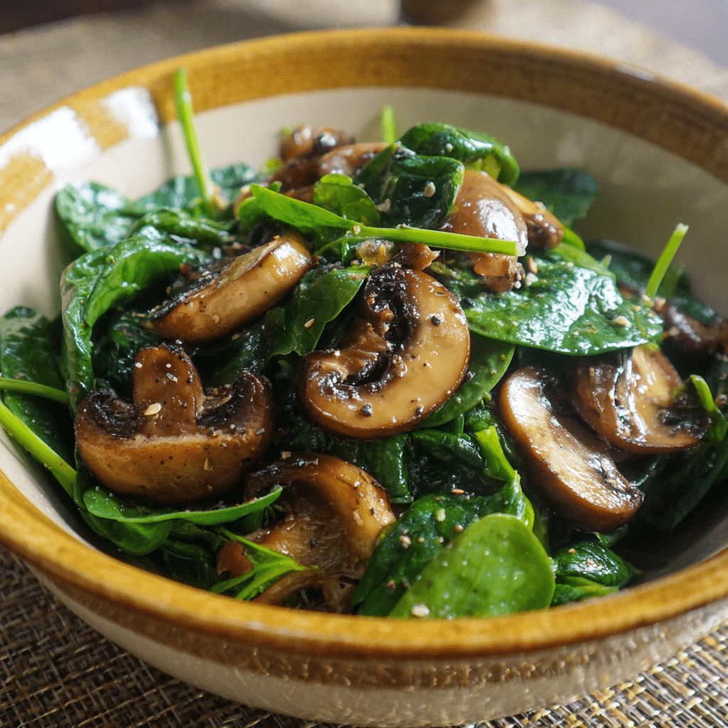 Spinach Salad with Mushrooms – A Warm, Earthy Bowl of Comfort and Simplicity