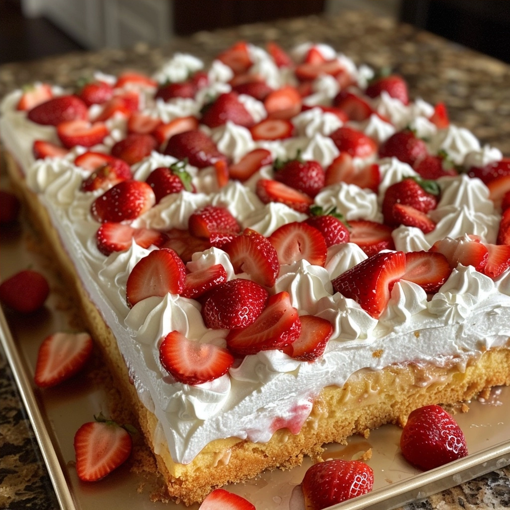 Easy Strawberry Shortcake Sheet Cake for a Crowd