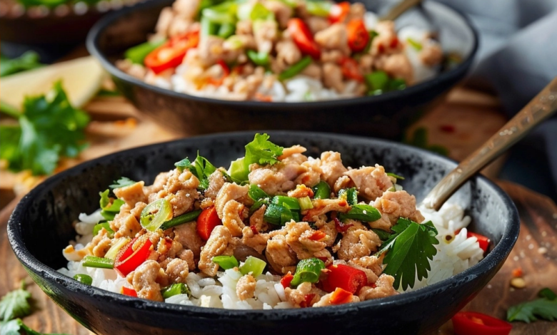 Ground Chicken Rice Bowls for Quick Healthy Dinners