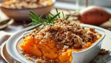 Classic Sweet Potato Casserole with Crunchy Pecan Topping