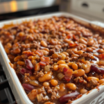 Easy Baked Beans with Ground Beef, Bacon, and Brown Sugar