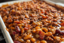 Easy Baked Beans with Ground Beef, Bacon, and Brown Sugar