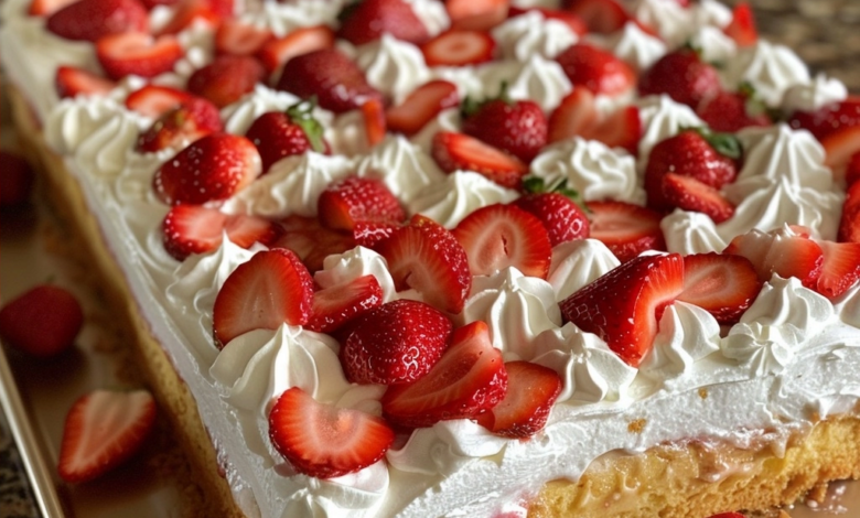 Easy Strawberry Shortcake Sheet Cake for a Crowd