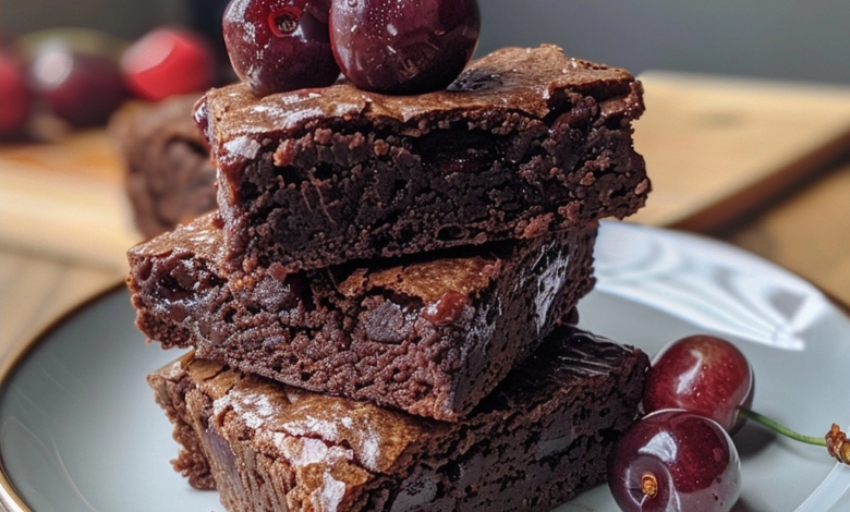 Roasted Cherry Brownies Recipe with Fudgy Center