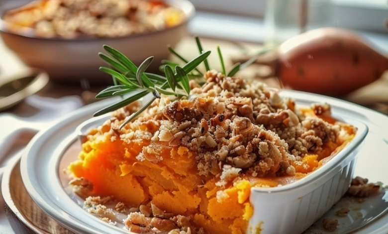 Classic Sweet Potato Casserole with Crunchy Pecan Topping