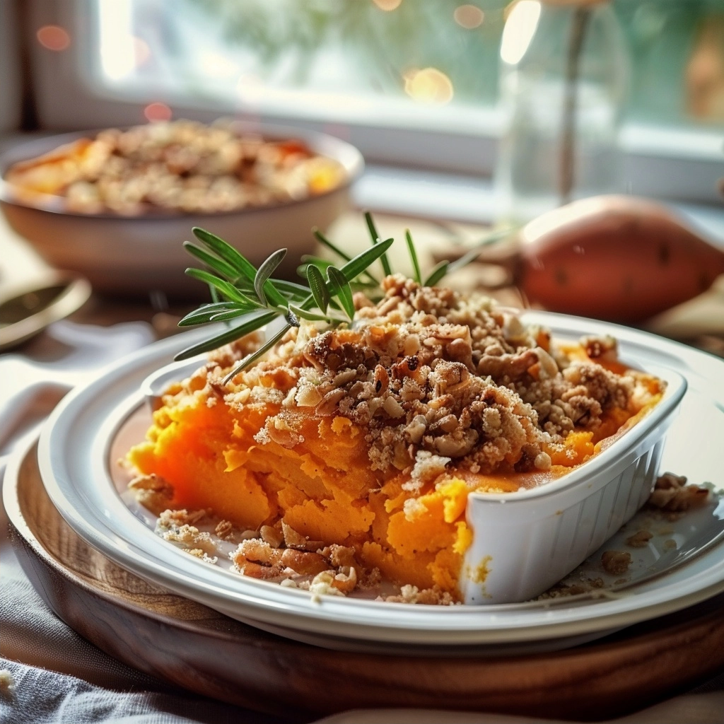 Classic Sweet Potato Casserole with Crunchy Pecan Topping