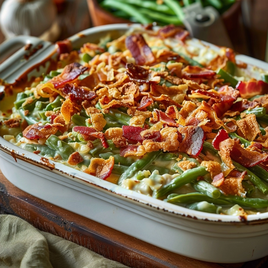 Green Bean Casserole with Bacon Alternative for Holiday Feasts