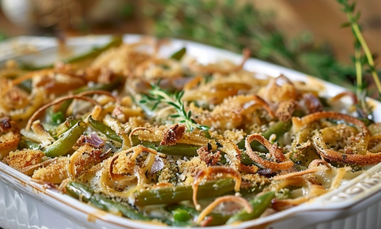 Green Bean Casserole with Garlic for Holidays