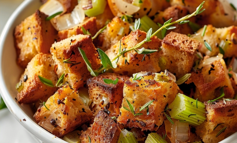 Easy Traditional Bread Stuffing with Celery and Onions