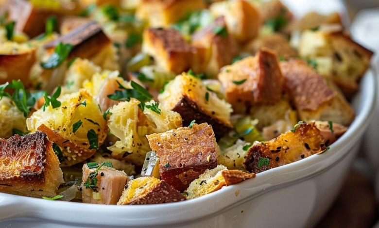 Oven-Baked Bread Stuffing with Chicken Broth Recipe